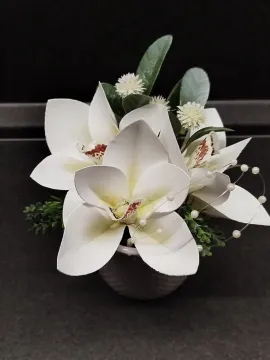 Kézműves fehér orchidea lakásdekor